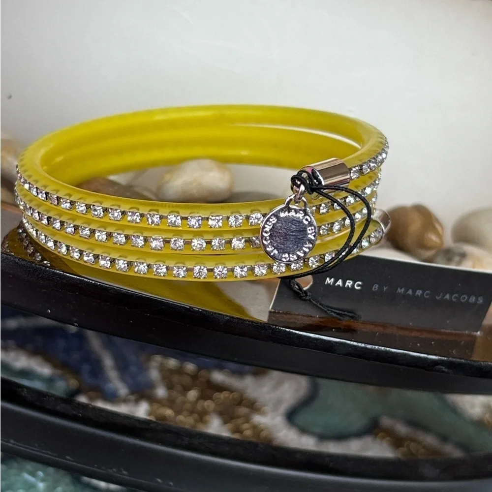 Brand New Marc by Marc Jacobs Slinky Safety Yellow Zirconia Bling Wrap Bracelet